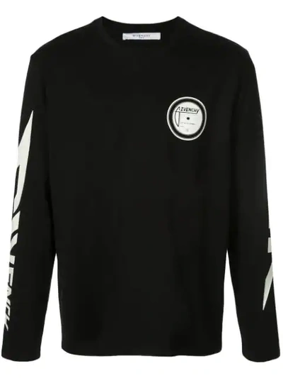 Shop Givenchy Long Sleeve Logo Top In Black