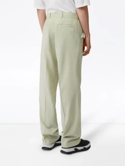 Shop Burberry Tumbled Wool Wide-leg Trousers In Green