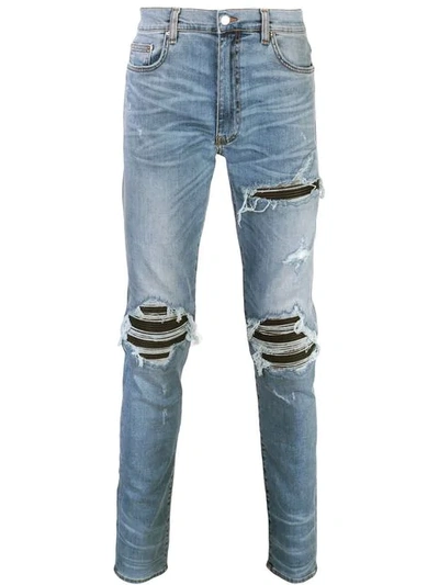 Shop Amiri Mx1 Distressed Slim-fit Jeans In Blue