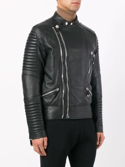 Shop Philipp Plein Tartan Trim Biker Jacket In Black