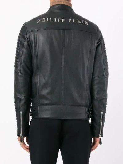 Shop Philipp Plein Tartan Trim Biker Jacket In Black