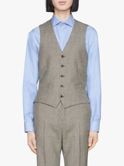 Shop Gucci Houndstooth Wool Formal Vest In Grey