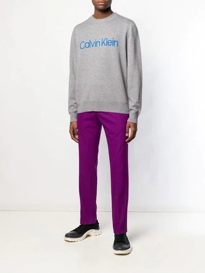Shop Calvin Klein Logo Intarsia Jumper In Grey