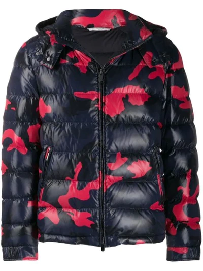 Shop Valentino Camouflage Printed Padded Jacket In Blue