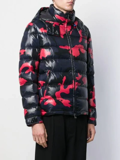 Shop Valentino Camouflage Printed Padded Jacket In Blue