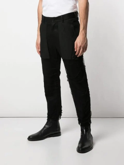 ANN DEMEULEMEESTER MESH OVERLAY CROPPED TROUSERS - 黑色