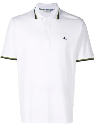 Shop Etro Striped Trim Polo Shirt In 990 White