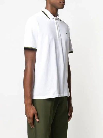 Shop Etro Striped Trim Polo Shirt In 990 White