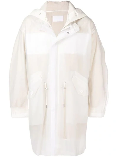 Shop Helmut Lang Semi-transparenter Kapuzenmantel In White