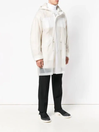 Shop Helmut Lang Semi-transparenter Kapuzenmantel In White