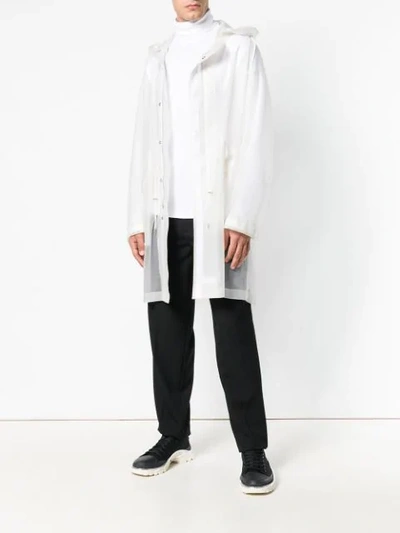 Shop Helmut Lang Semi-transparenter Kapuzenmantel In White