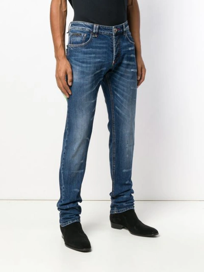 Shop Philipp Plein Faded Straight-leg Jeans In Blue