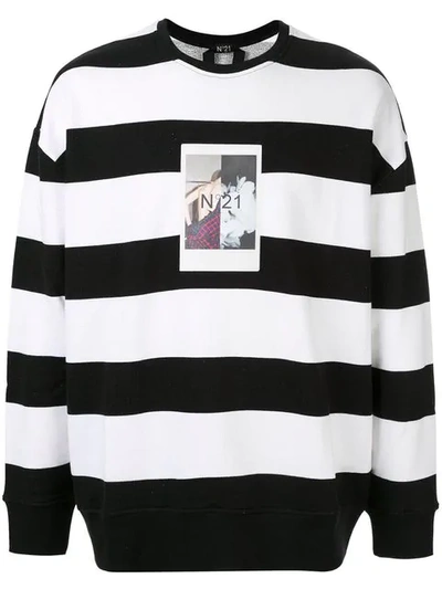 Shop N°21 Photo Print Striped Sweatshirt In Black