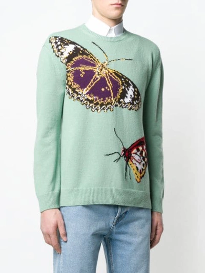 Shop Valentino Butterfly Intarsia Jumper In Green