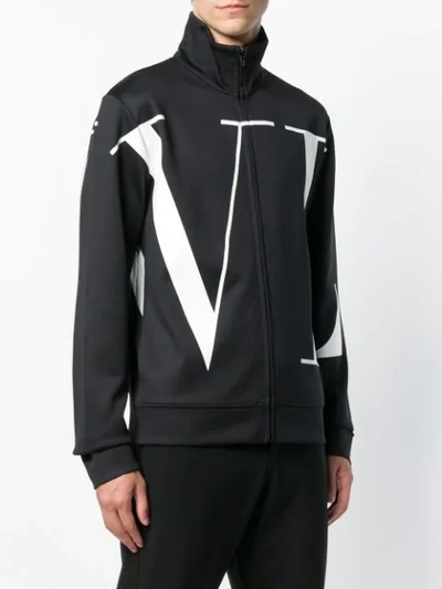 Shop Valentino Logo Print Full-zip Sweatshirt In Black