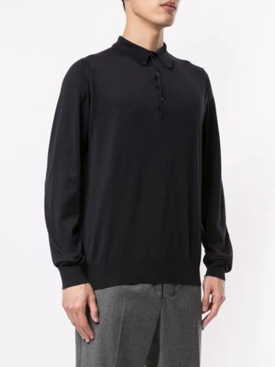 Shop John Smedley Long-sleeve Polo Shirt In Black
