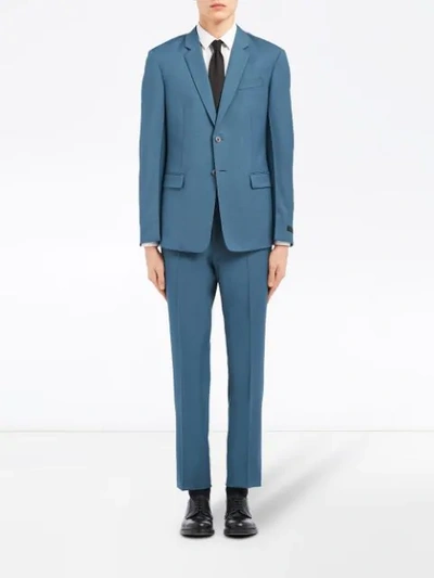 Shop Prada Wool And Mohair Single-breasted Suit In Blue