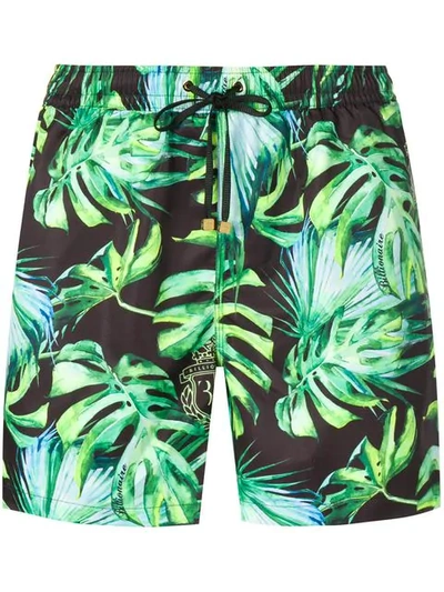 Shop Billionaire Leaf Print Swim Shorts In Black