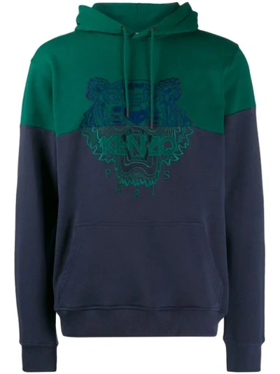 Shop Kenzo Embroidered Tiger Logo Hoodie In Green