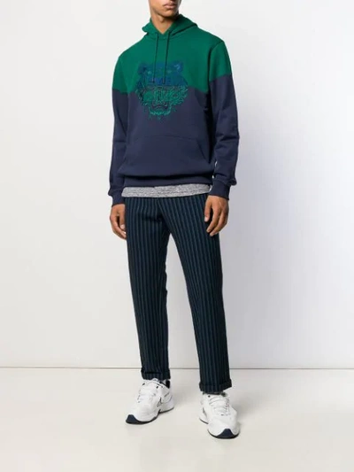 Shop Kenzo Embroidered Tiger Logo Hoodie In Green