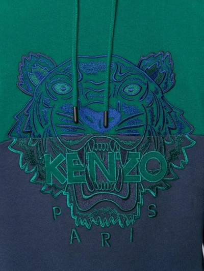 Shop Kenzo Embroidered Tiger Logo Hoodie In Green