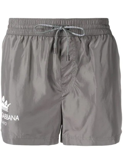 Shop Dolce & Gabbana Logo Print Swimming Shorts In Grey