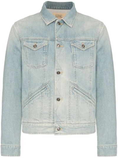 Shop Givenchy Embroidered Logo Denim Jacket In Blue