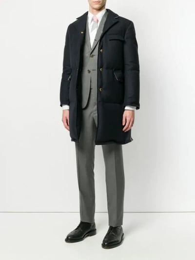 Shop Thom Browne Center-back Engineered Stripe Down-filled Classic Chesterfield Overcoat - Blue