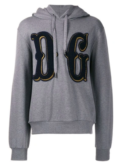 Shop Dolce & Gabbana Dg Patch Hoodie In Grey