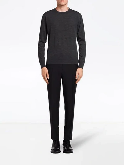 Shop Prada Long-sleeve Fitted Sweater In Grey