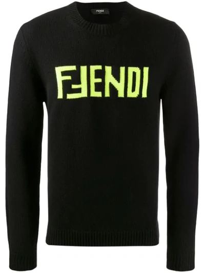 FENDI CASHMERE LOGO EMBROIDERED JUMPER - 黑色