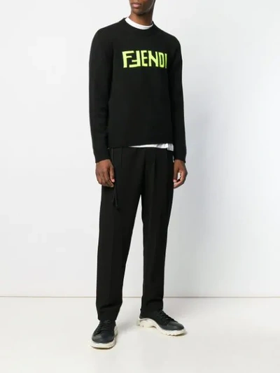 Shop Fendi Ff Logo Embroidered Jumper In Black
