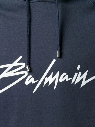 Shop Balmain Signature Logo Hoodie In Blue