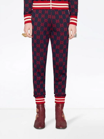 Shop Gucci Gg Jacquard Jogging Pants In Blue