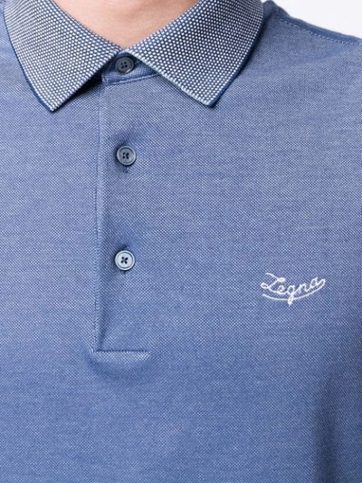 Shop Ermenegildo Zegna Logo Embroidered Polo Top In Blue