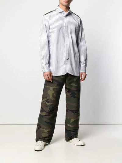 Shop Junya Watanabe Camouflage Panelled Stripe Shirt In 1