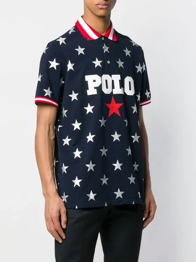 Shop Polo Ralph Lauren Star Print Polo Shirt In Blue