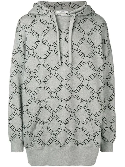 Shop Valentino Logo Print Hoodie In Grey