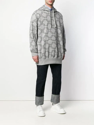 Shop Valentino Logo Print Hoodie In Grey