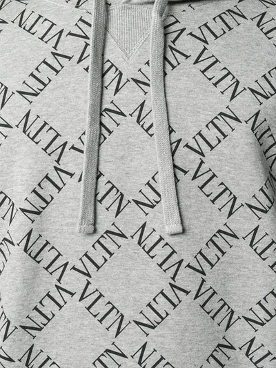 Shop Valentino Logo Print Hoodie In Grey