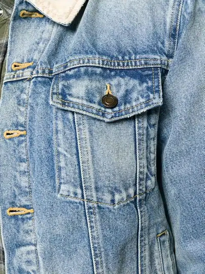 Shop Saint Laurent Contrast Collar Denim Jacket In 4315 Rusty Light Blue