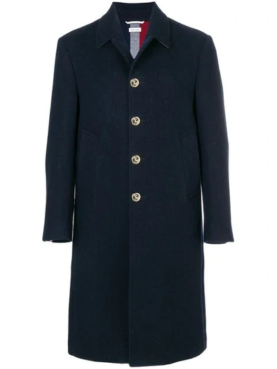 Shop Thom Browne Center-back Stripe Unconstructed Relaxed Fit Bal Collar Overcoat In Blue