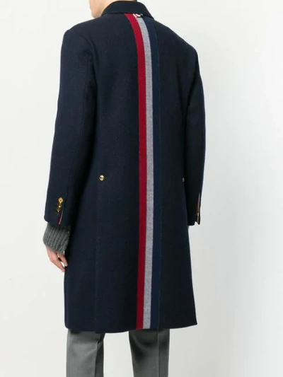 Shop Thom Browne Center-back Stripe Unconstructed Relaxed Fit Bal Collar Overcoat In Blue