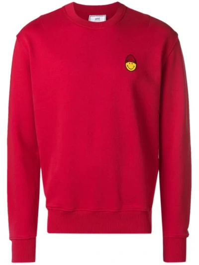 Shop Ami Alexandre Mattiussi Smiley Patch Sweatshirt In Red