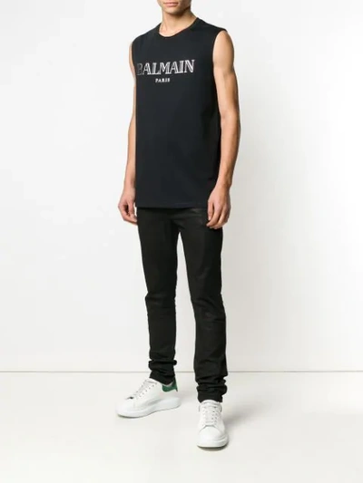 Shop Balmain Logo Print T-shirt In Black