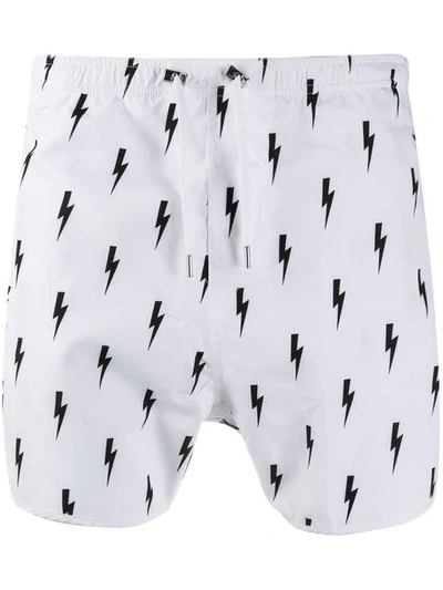 Shop Neil Barrett Thunderbolt Print Swim Shorts - White
