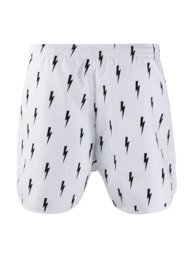 Shop Neil Barrett Thunderbolt Print Swim Shorts - White