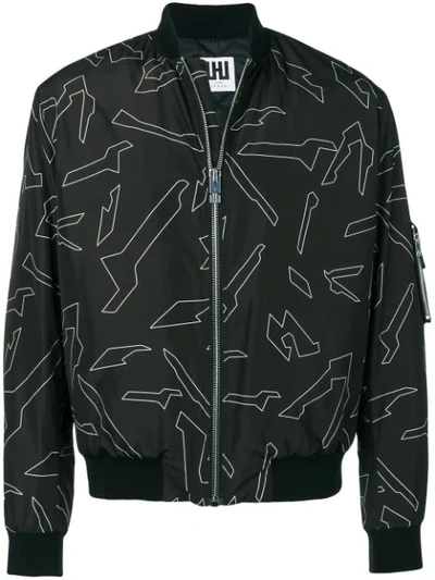 Shop Les Hommes Urban Camouflage Bomber Jacket In Black