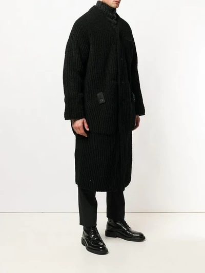 Shop Yohji Yamamoto Long Ribbed Knit Cardigan In Black
