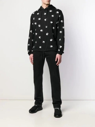 Shop Mcq By Alexander Mcqueen Bird Pattern Hoodie In Black